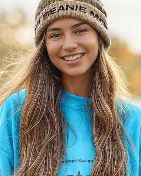 Young Woman in Sweatshirt Standing in a Pumpkin Patch Mockup