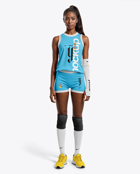 Afro-American Woman Wearing a Full Volleyball Kit Mockup - Realistic jersey mockup