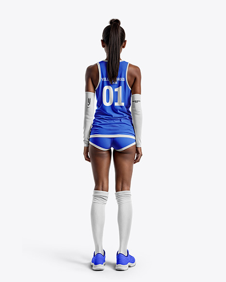 Black Woman Wearing a Full Volleyball Kit Mockup - Kit mockup psd