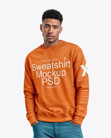 Man Wearing a Sweatshirt Mockup - Blank+white+sweatshirt+mockup+set,+front+and+back+side+...