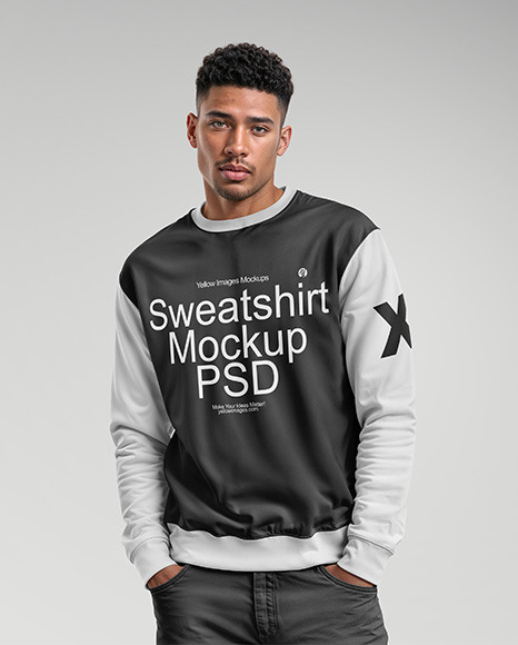 Man Wearing a Sweatshirt Mockup