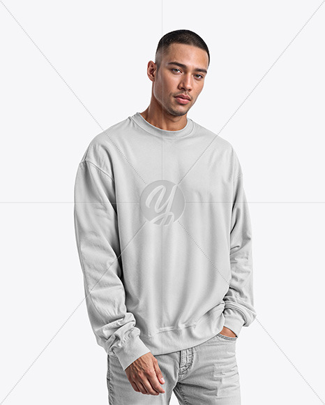 Man Wearing an Oversize Sweatshirt Mockup