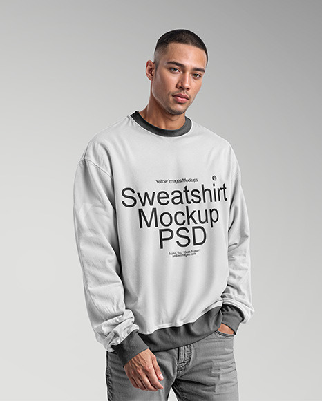 Man Wearing an Oversize Sweatshirt Mockup