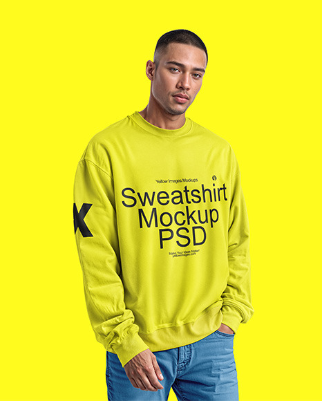 Man Wearing an Oversize Sweatshirt Mockup