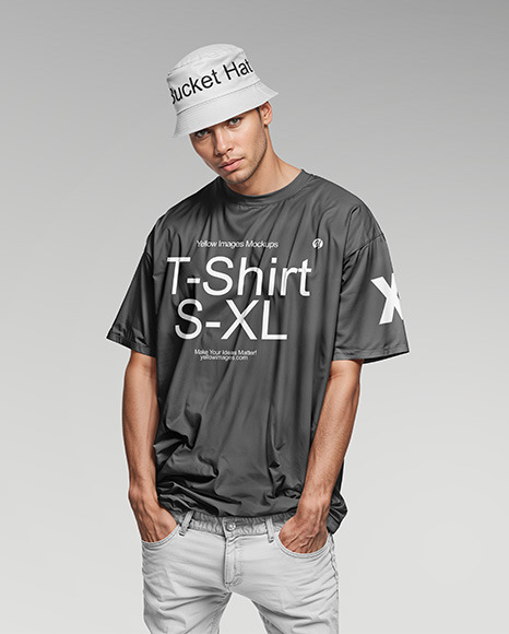 A Man Wearing an Oversize T-Shirt and a Bucket Hat Mockup