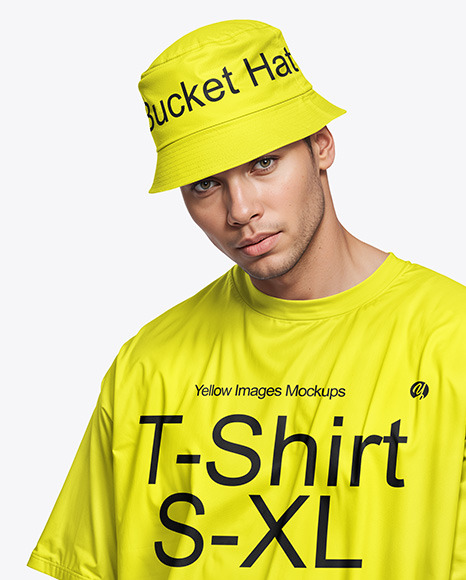 A Man Wearing an Oversize T-Shirt and a Bucket Hat Mockup