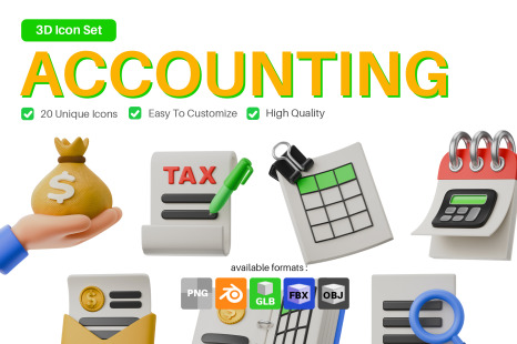 Finance Accounting 3D Icon Set - Money icons