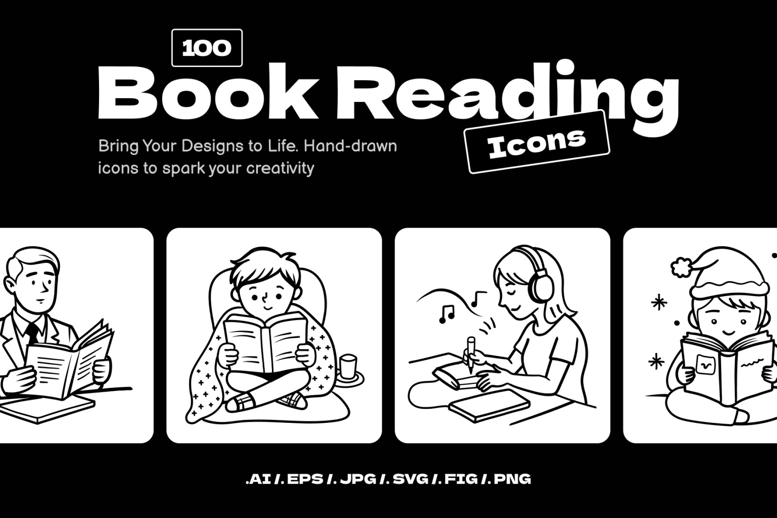 Book Reading Doodle Icons Book Reading Doodle Icons