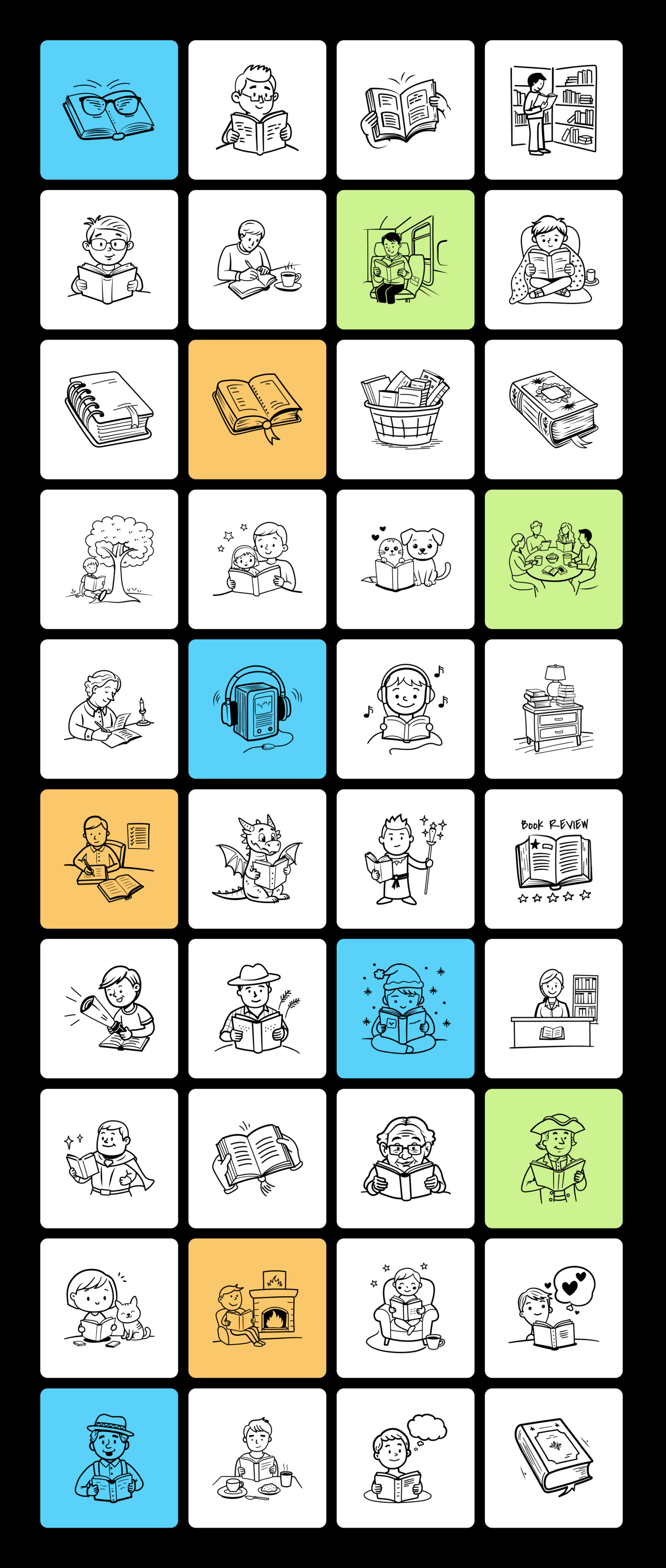 Book Reading Doodle Icons Book Reading Doodle Icons