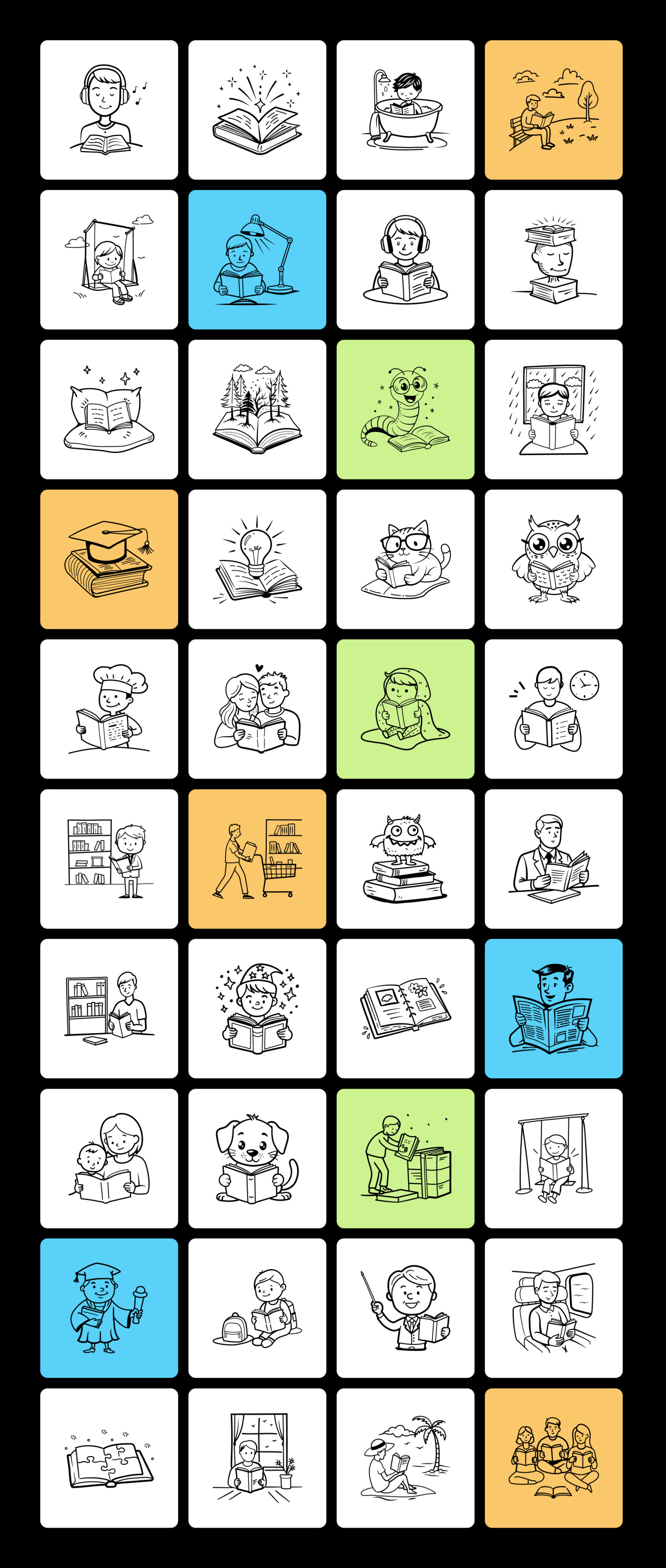 Book Reading Doodle Icons Book Reading Doodle Icons