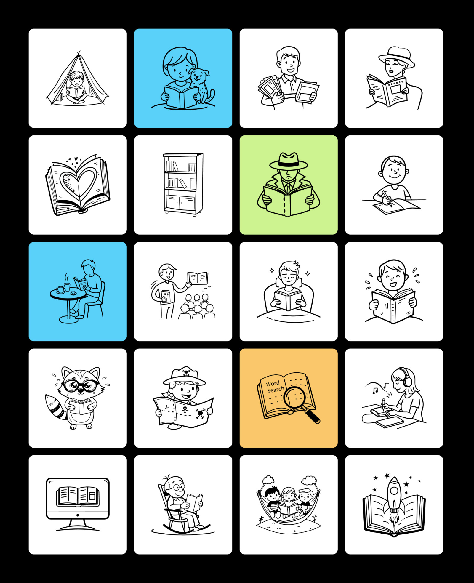Book Reading Doodle Icons Book Reading Doodle Icons