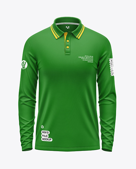 Men's Long Sleeve Polo Shirt Mockup - Long