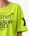 Elderly Woman Wearing Oversized Half Sleeve T-Shirt Mockup