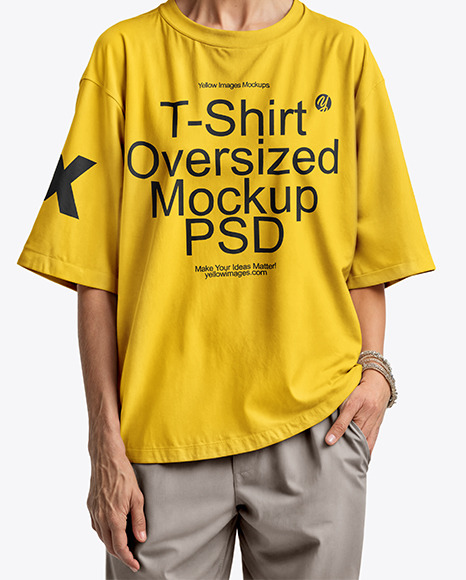 Elderly Woman in Glasses Wearing an Oversized Half Sleeve T-Shirt Mockup