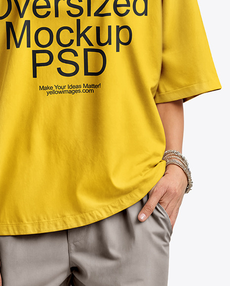 Elderly Woman in Glasses Wearing an Oversized Half Sleeve T-Shirt Mockup