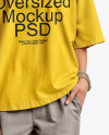 Elderly Woman in Glasses Wearing an Oversized Half Sleeve T-Shirt Mockup