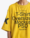 Elderly Woman in Glasses Wearing an Oversized Half Sleeve T-Shirt Mockup