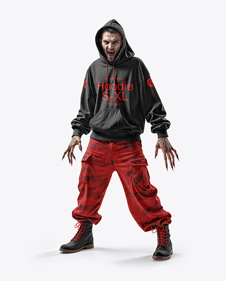 Vampire Wearing Oversized Hoodie and Pants Mockup - Mockups