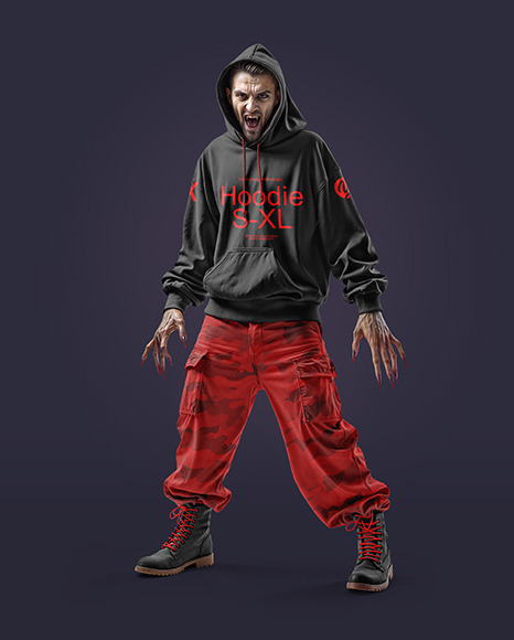 Vampire Wearing Oversized Hoodie and Pants Mockup