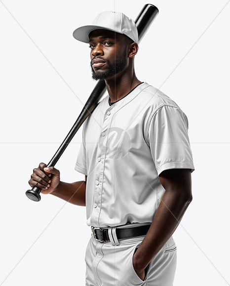 Baseball Player Wearing a Jersey and Cap with a Bat Mockup