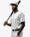 Baseball Player Wearing a Jersey and Cap with a Bat Mockup
