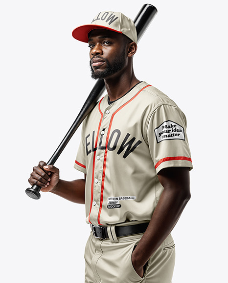 Baseball Player Wearing a Jersey and Cap with a Bat Mockup - Brazil Mockups