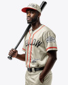 Baseball Player Wearing a Jersey and Cap with a Bat Mockup