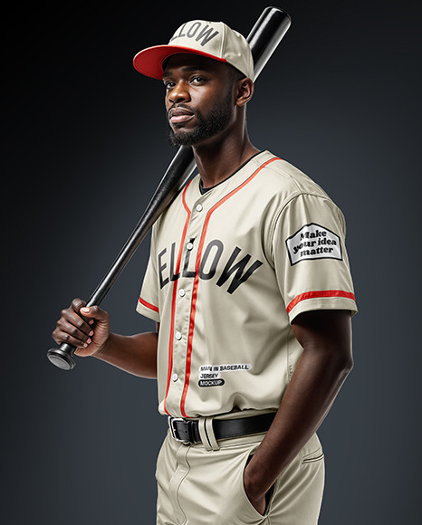 Baseball Player Wearing a Jersey and Cap with a Bat Mockup