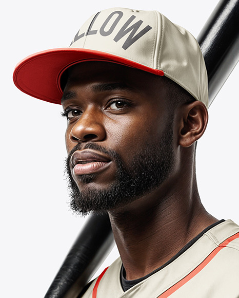 Baseball Player Wearing a Jersey and Cap with a Bat Mockup