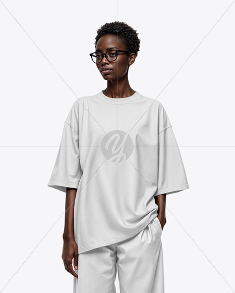 Afro-American Woman Wearing Oversized T-shirt & Wide Pants Mockup