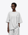 Afro-American Woman Wearing Oversized T-shirt & Wide Pants Mockup