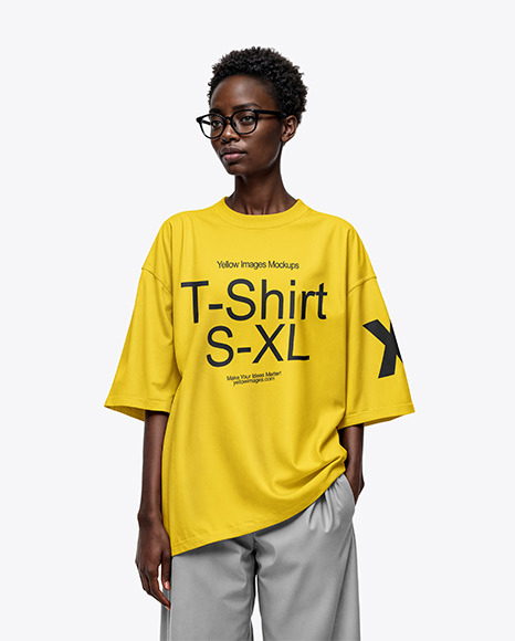 Afro-American Woman Wearing Oversized T-shirt & Wide Pants Mockup - Men+In+Blank+Black+Polo+Shirt,+Front+And+Back+View,+White+...