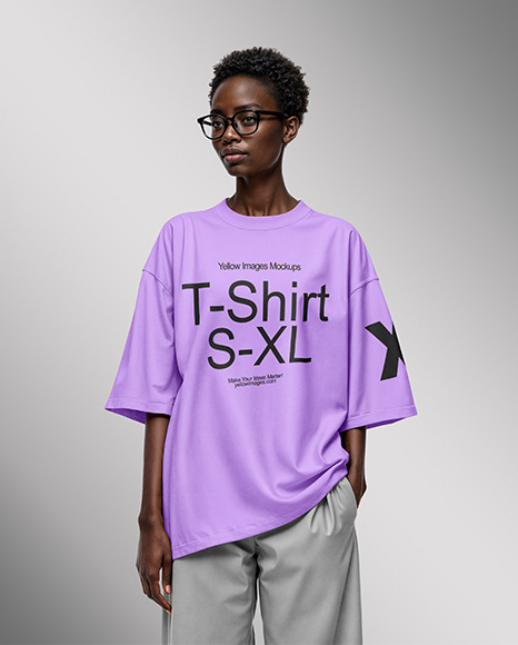 Afro-American Woman Wearing Oversized T-shirt & Wide Pants Mockup