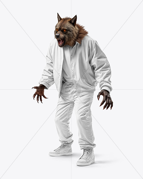 Werewolf Wearing Varsity Jacket and Pants Mockup