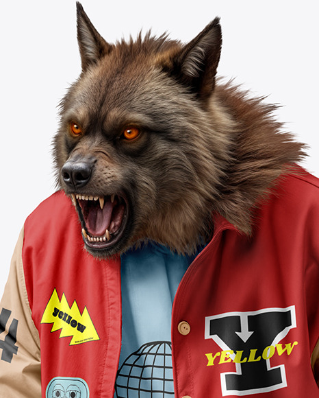 Werewolf Wearing Varsity Jacket and Pants Mockup