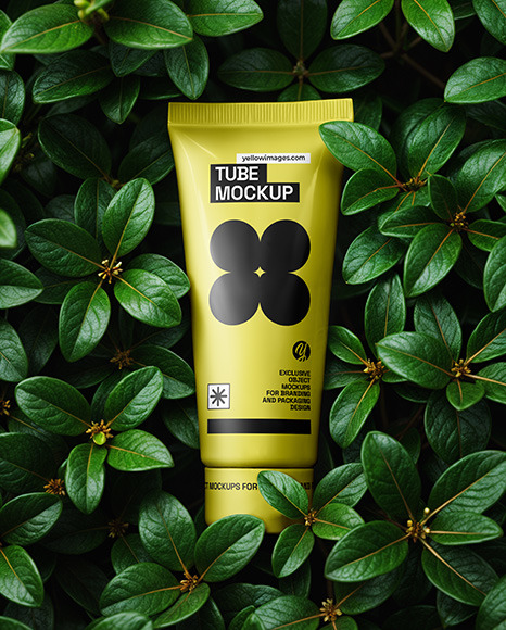 Matte Cosmetic Tube on Leaves Mockup - Mockups