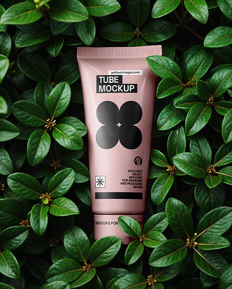 Matte Cosmetic Tube on Leaves Mockup