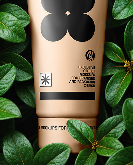 Matte Cosmetic Tube on Leaves Mockup