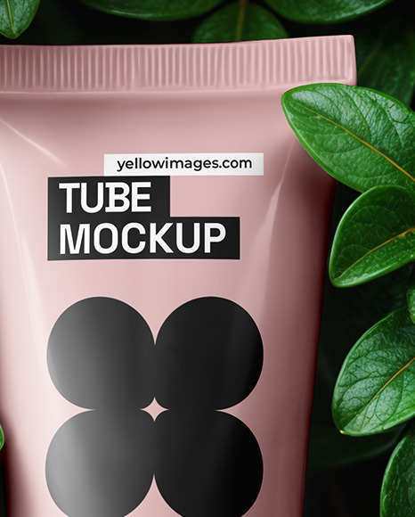 Matte Cosmetic Tube on Leaves Mockup