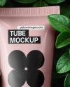 Matte Cosmetic Tube on Leaves Mockup