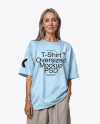 Woman Wearing an Oversized Half Sleeve T-Shirt Mockup