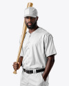 Afro-American Baseball Player Wearing a Jersey and Cap Holding a Bat Mockup