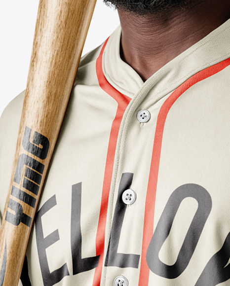 Afro-American Baseball Player Wearing a Jersey and Cap Holding a Bat Mockup