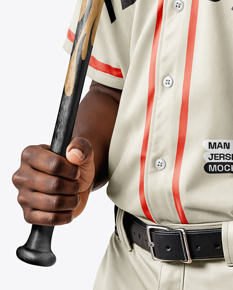 Afro-American Baseball Player Wearing a Jersey and Cap Holding a Bat Mockup