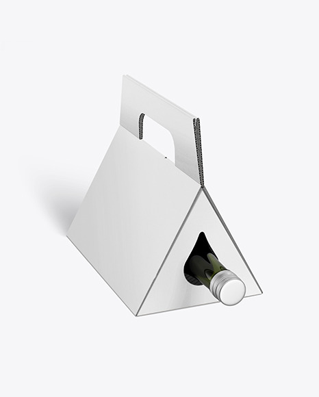 Triangular Corrugated Box with Wine Bottle Mockup