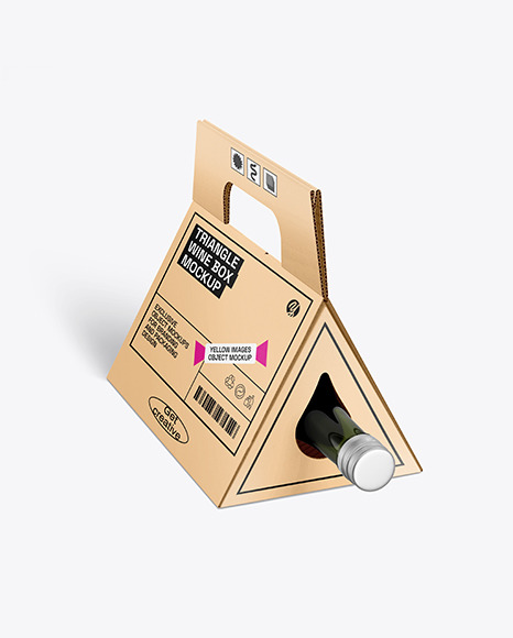 Triangular Corrugated Box with Wine Bottle Mockup