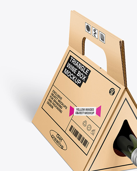Triangular Corrugated Box with Wine Bottle Mockup