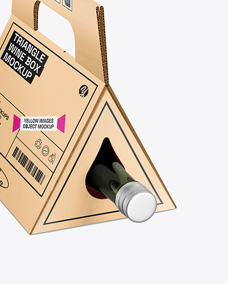 Triangular Corrugated Box with Wine Bottle Mockup