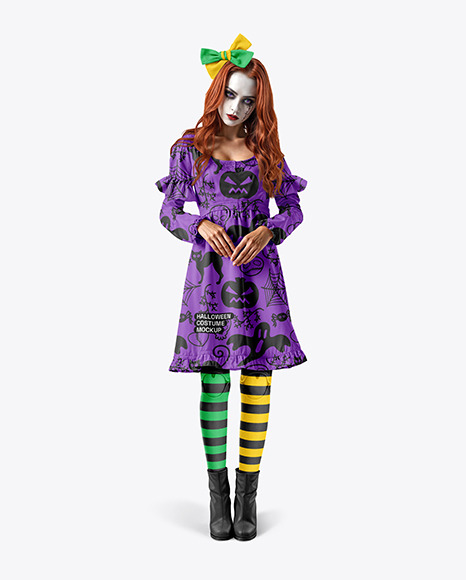 Girl Wearing Halloween Doll Costume Mockup - Mockups