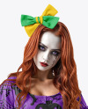 Girl Wearing Halloween Doll Costume Mockup